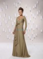 A-lijn 3/4 Sleeves Flowers Asymmetrical Vloer Lengte Chiffon Moeder Van De Bruid Jurken